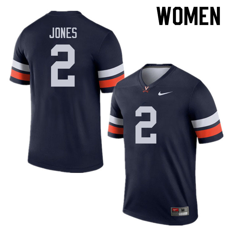 Women #2 Perris Jones Virginia Cavaliers College Football Jerseys Sale-Navy - Click Image to Close